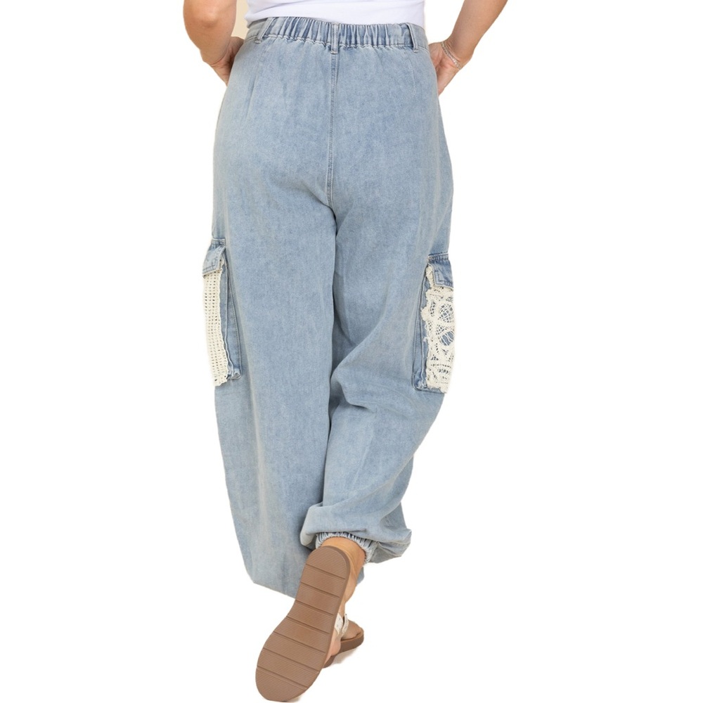 POL Distressed Lace Denim Joggers - Picture 5 of 5
